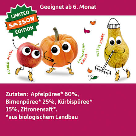 Quetschie Apfel, Birne, Kürbis ab 6 Monaten Freche Freunde
