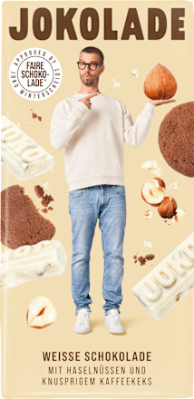 Schokolade Weiß Haselnuss & knuspriger Kaffeekeks JOKOLADE
