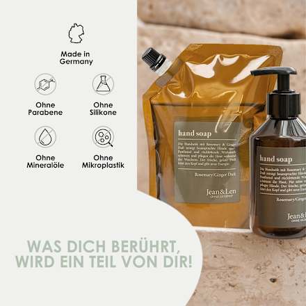 Flüssigseife rosemary & ginger, Rosmarin & Ingwer, Nachfüllpack Jean&Len