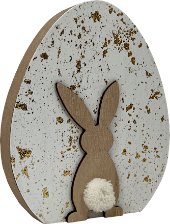 Holzei mit Hasenapplikation, Goldsprenkel, weiß-gold-natur Dekorieren & Einrichten