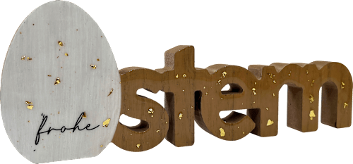 Holzschriftzug "frohe Ostern", gold gesprenkelt, natur/weiß Dekorieren & Einrichten