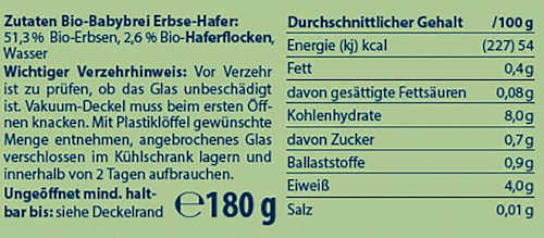 Gemüse Erbse-Hafer ab dem 7. Monat Sprösslinge