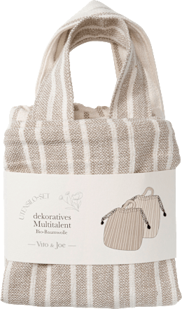 Stoffbeutel-Set mit Henkel/Kordelzug aus Bio-Baumwolle, Streifen/natur (32x24x20 cm) Vito & Joe