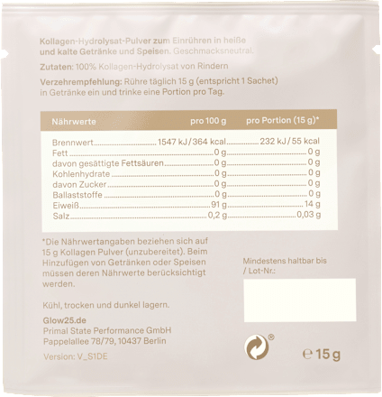 Kollagen Pulver Sachets 10 St à 15 g Glow25