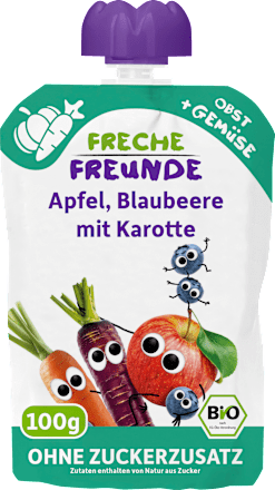 Quetschie Apfel, Blaubeere mit Karotte ab 6 Monaten Freche Freunde