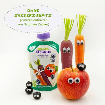 Quetschie Apfel, Blaubeere mit Karotte ab 6 Monaten Freche Freunde