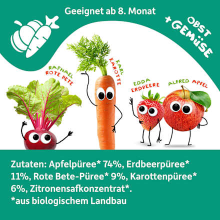 Quetschie Apfel, Erdbeere mit Rote Bete & Karotte ab dem 8. Monat Freche Freunde