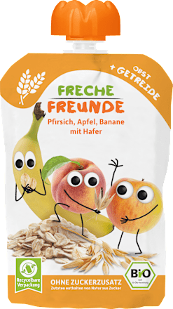 Quetschie Pfirsich, Apfel, Banane mit Hafer ab 6 Monaten  Freche Freunde