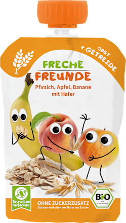 Quetschie Pfirsich, Apfel, Banane mit Hafer ab 6 Monaten  Freche Freunde