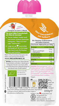 Quetschie Banane, Erdbeere mit Hafer & Quinoa ab 6 Monaten Freche Freunde