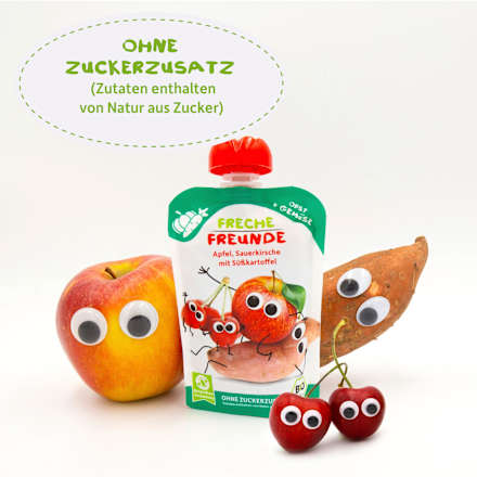 Quetschie Apfel, Sauerkirsche mit Süßkartoffel ab 6 Monaten  Freche Freunde