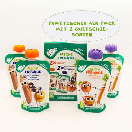 Quetschie Obst & Gemüse ab 6 Monaten, (4x100 g) Freche Freunde