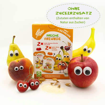 Quetschie Obst & Getreide, ab 6 Monaten, (4x100 g) Freche Freunde