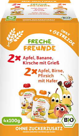 Quetschie Obst & Getreide, ab 6 Monaten, (4x100 g) Freche Freunde