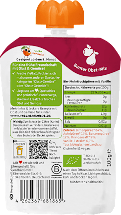 Quetschie Birne, Apfel, Banane, Orange & Vanille ab 8 Monaten  Freche Freunde