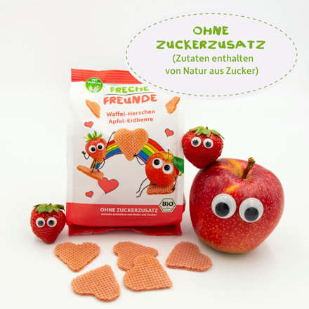 Kindersnack Waffel-Herzchen Apfel-Erdbeere ab 1 Jahr Freche Freunde