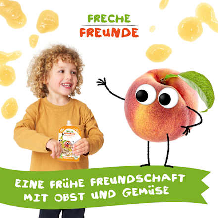 Quetschie Apfel, Erdbeere, Himbeere mit Grieß Freche Freunde