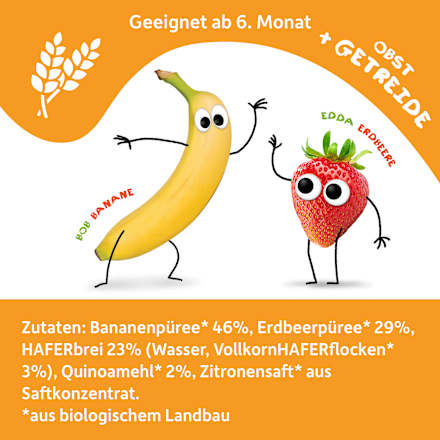 Quetschie Banane, Erdbeere mit Hafer & Quinoa ab 6 Monaten Freche Freunde