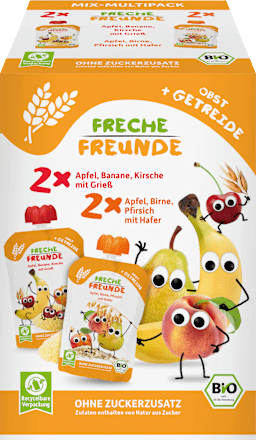 Quetschie Obst & Getreide, ab 6 Monaten, (4x100 g) Freche Freunde