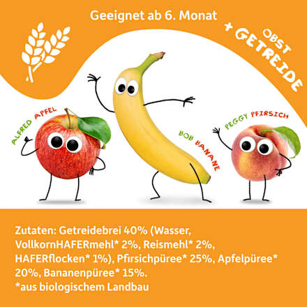 Quetschie Apfel, Erdbeere, Himbeere mit Grieß Freche Freunde
