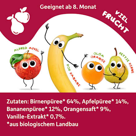 Quetschie Birne, Apfel, Banane, Orange & Vanille ab 8 Monaten  Freche Freunde