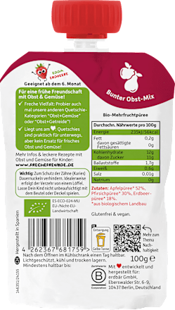 Quetschie Apfel, Pfirsich & Erdbeere ab 6 Monaten Freche Freunde