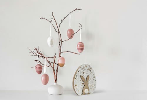 Holzei mit Hasenapplikation, Goldsprenkel, weiß-gold-natur Dekorieren & Einrichten