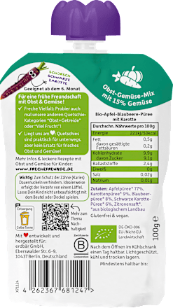 Quetschie Apfel, Blaubeere mit Karotte ab 6 Monaten  Freche Freunde