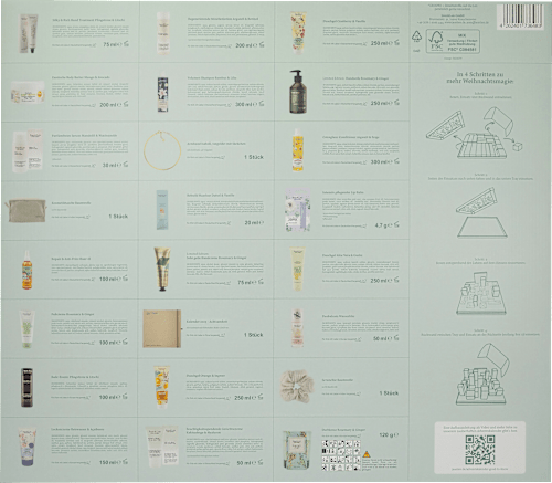 Adventskalender 2024 mit Pflegeprodukten, Schmuck und Planner für 2025 Jean&Len