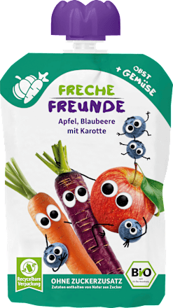 Quetschie Apfel, Blaubeere mit Karotte ab 6 Monaten  Freche Freunde