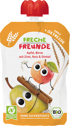 Quetschie Apfel, Birne mit Zimt, Reis & Dinkel ab 6 Monaten  Freche Freunde