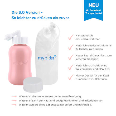 Po- und Intimdusche Rosé, inkl. Reisebeutel und Deckel mybidet