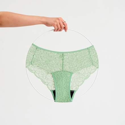 Periodenunterwäsche Hipser Allover Lace Bright Sage, Gr. 32-34 ooia