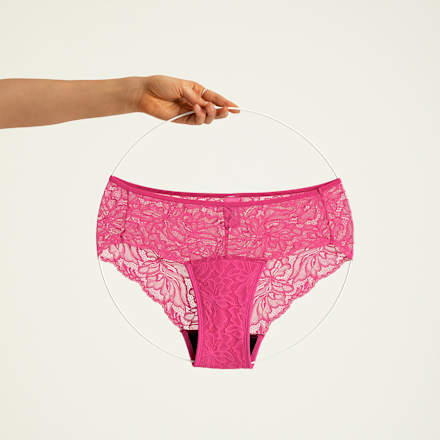Periodenunterwäsche Hipser Allover Lace Hot Pink, Gr. 48 ooia