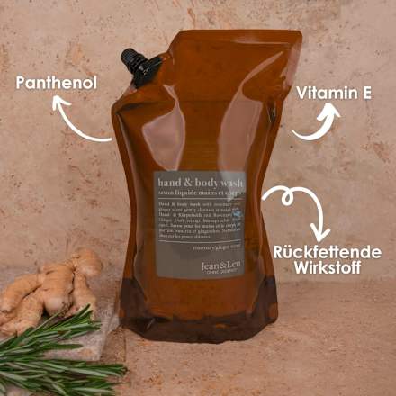 Flüssigseife rosemary & ginger, Rosmarin & Ingwer, Nachfüllpack Jean&Len