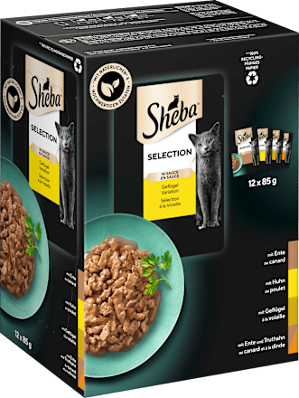 Nassfutter Katze, Huhn, Ente & Truthahn, Selection in Sauce - Geflügel Variation, Multipack (12x85 g) Sheba