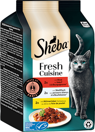 Nassfutter Katze mit Rind, Weißfisch & Hühnerleber, fresh cuisine Taste of Paris, Multipack (6x50 g) Sheba