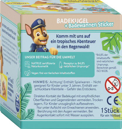 Kinder Badezusatz Badekugel + Sticker Paw Patrol Mabyen