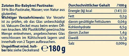 Gemüse Pastinake ab dem 5. Monat Sprösslinge