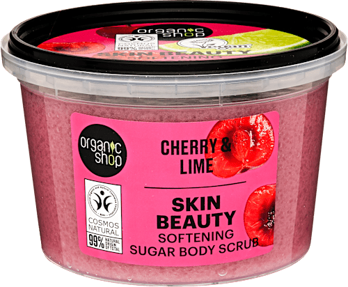 Puhító testradír cseresznyével és lime-mal organic shop
