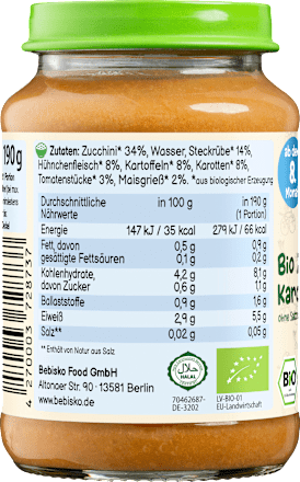 Menü Zucchini, Steckrübe & Huhn Halal ab dem 8. Monat Bebisko