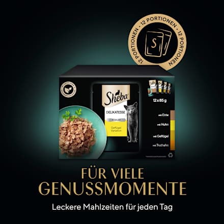 Nassfutter Katze, Delikatesse in Gelee - Geflügel Variation, Multipack (12x85 g) Sheba