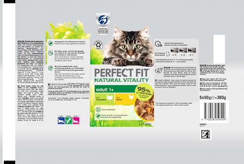 Nassfutter Katze mit Huhn & Truthahn, natural vitality, Multipack (6x50 g) PERFECT FIT