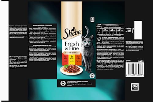 Nassfutter Katze mit Rind, Huhn & Lamm, fresh & fine, Multipack (6x50 g) Sheba