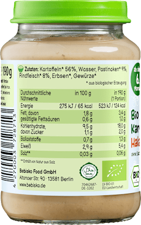 Menü Pastinake, Kartoffel & Rind Halal ab dem 6. Monat Bebisko