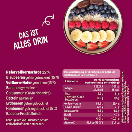 Smoothie Bowl Pulver, Blaubeere Himbeere "Benjamin Blaubeer" oatsome