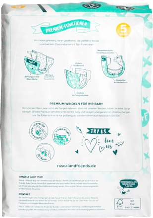 Windeln Premium Gr. 5 (13-18 kg) Rascal+Friends