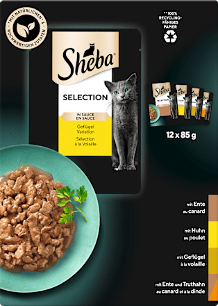 Nassfutter Katze, Huhn, Ente & Truthahn, Selection in Sauce - Geflügel Variation, Multipack (12x85 g) Sheba