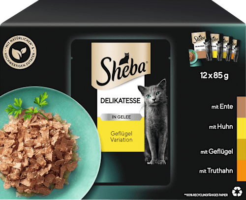 Nassfutter Katze, Delikatesse in Gelee - Geflügel Variation, Multipack (12x85 g) Sheba