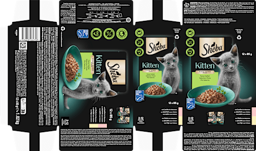 Nassfutter Katze Kitten mit Lachs & Huhn, feine Vielfalt in Sauce, Junior Multipack (12x85 g) Sheba